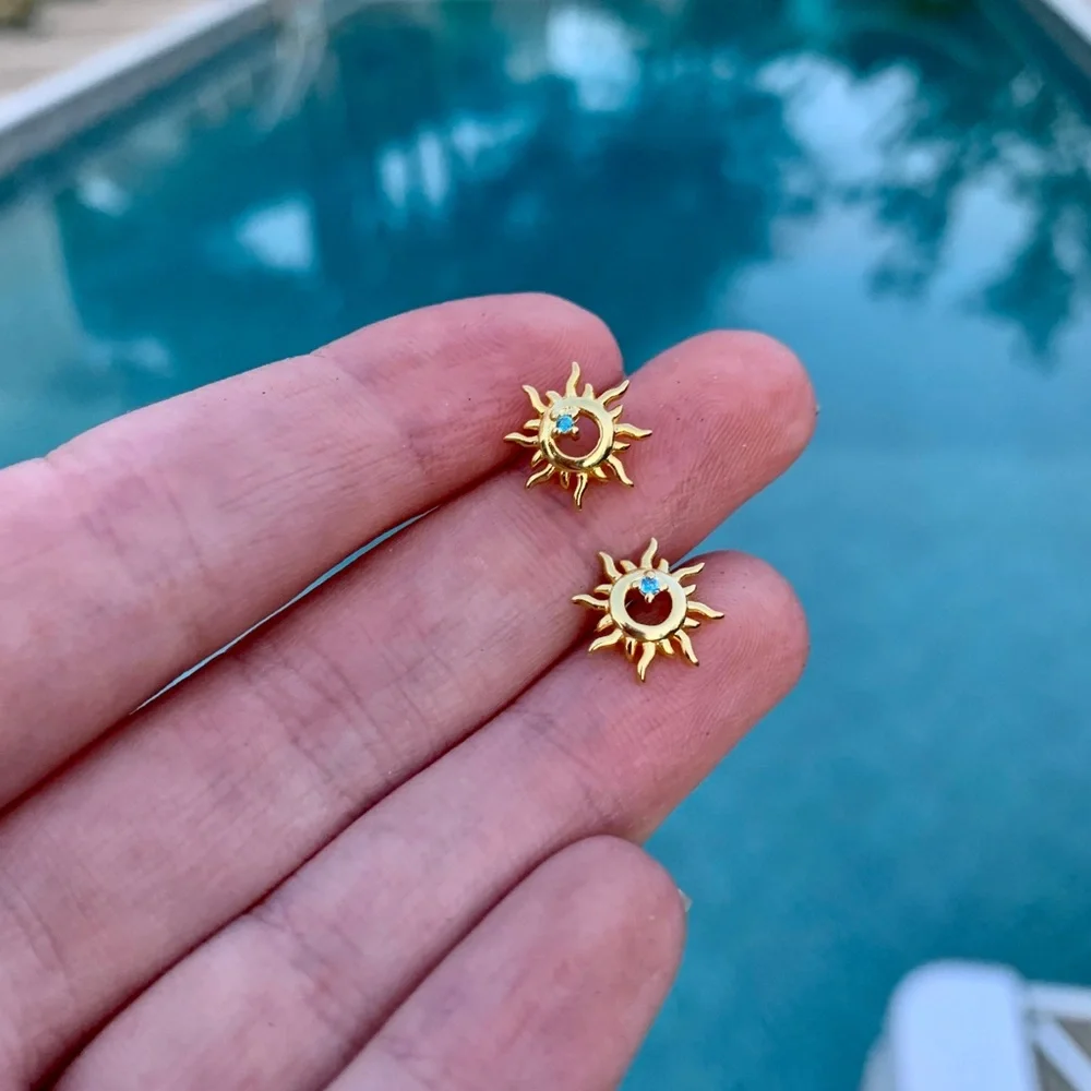 Dainty Solar Flare Crystal Stud Earrings